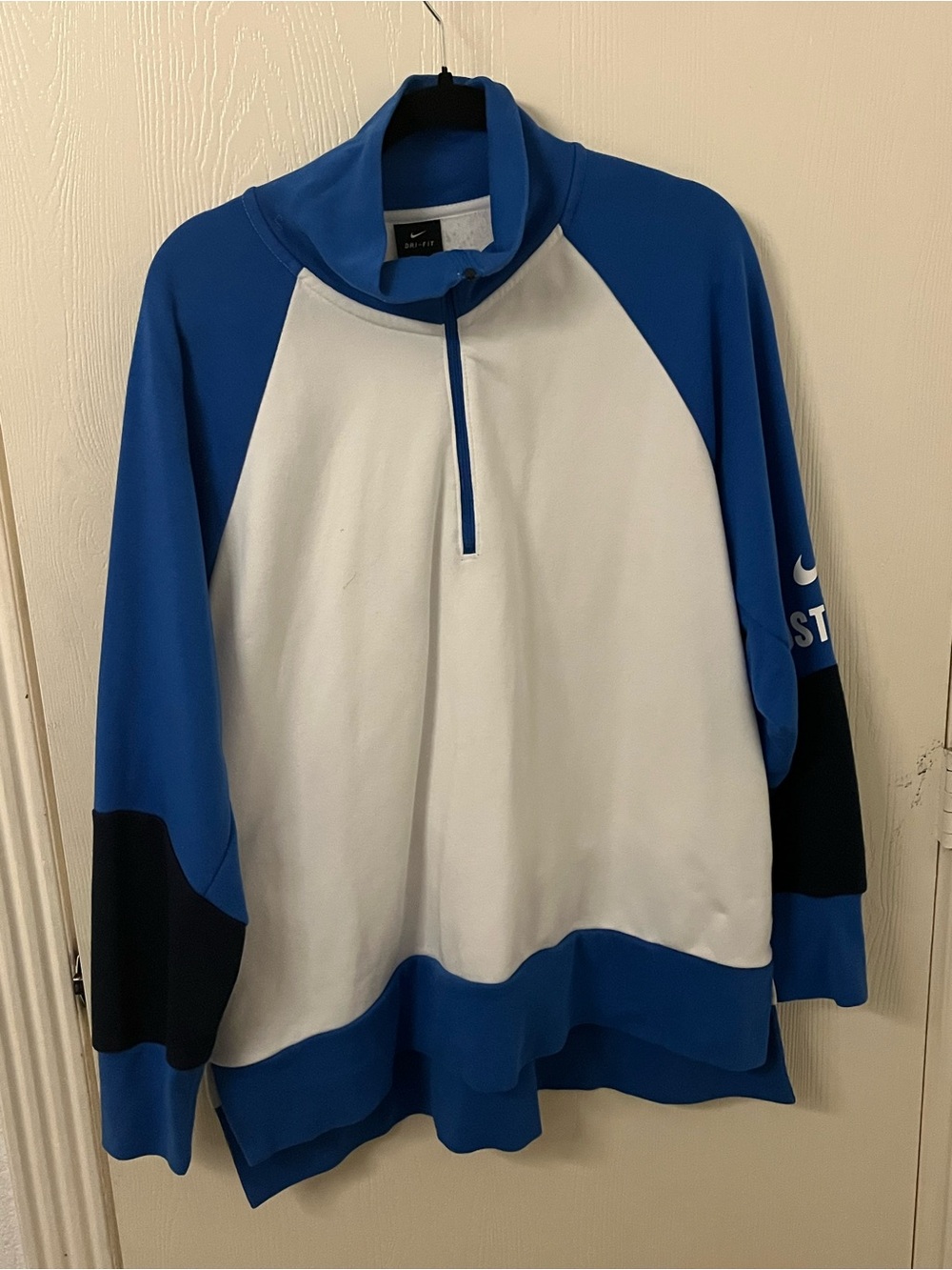 Nike White and Royal Blue Half-Zip Raglan Pullover
